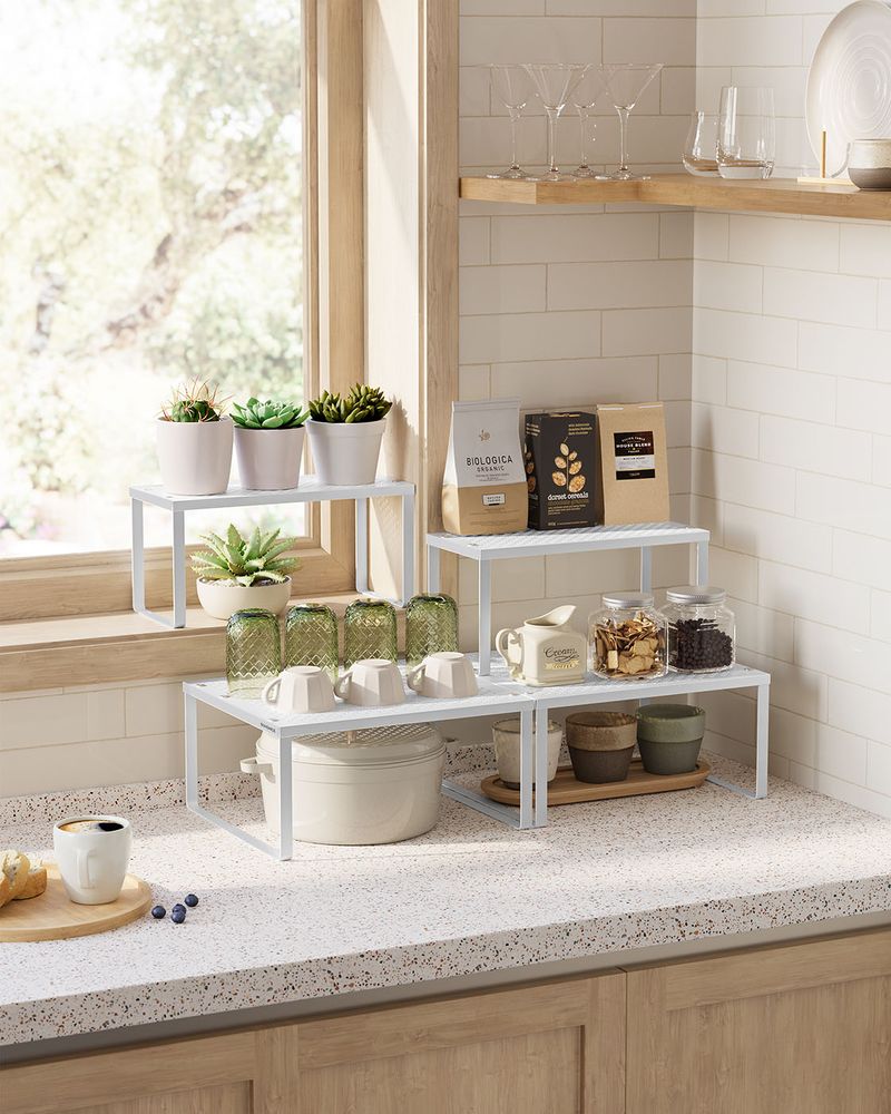 Stackable Cabinet Shelf Organizers | Metal Spice Rack Risers