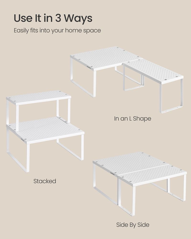 Stackable Cabinet Shelf Organizers | Metal Spice Rack Risers