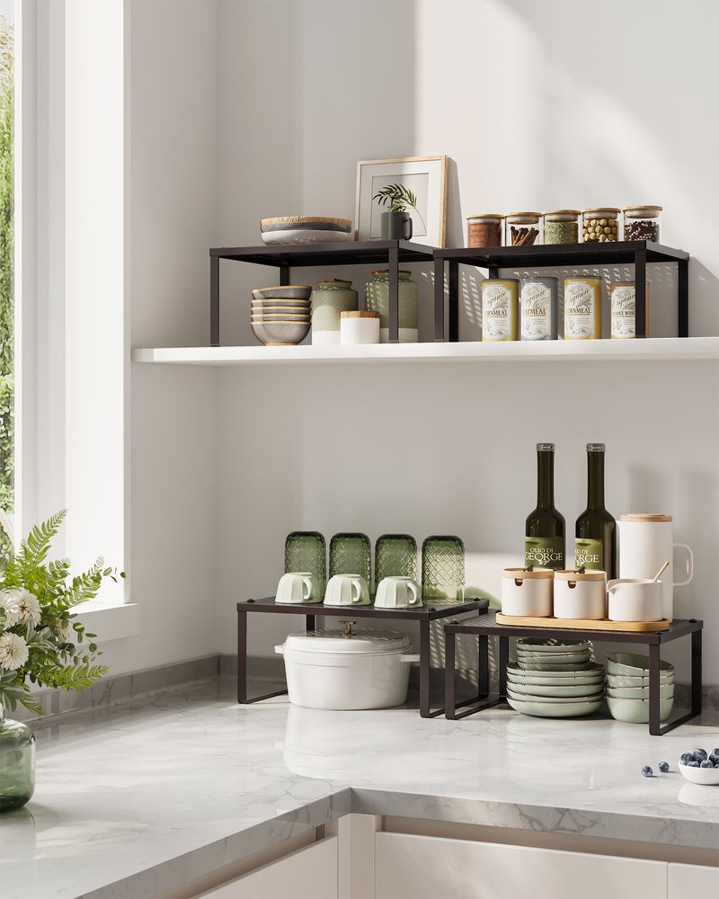 Stackable Cabinet Shelf Organizers | Metal Spice Rack Risers