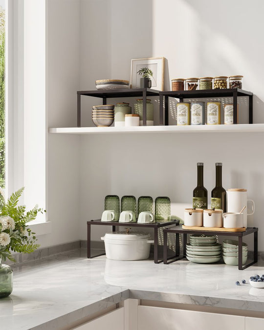 Stackable Cabinet Shelf Organizers | Metal Spice Rack Risers
