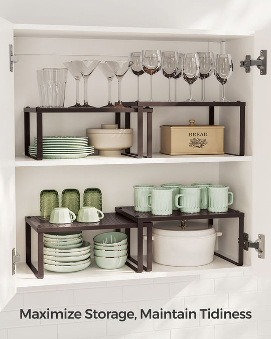 Stackable Cabinet Shelf Organizers | Metal Spice Rack Risers