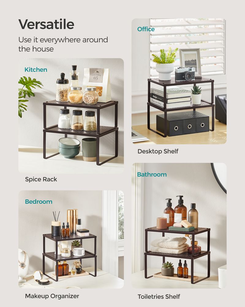 Stackable Cabinet Shelf Organizers | Metal Spice Rack Risers
