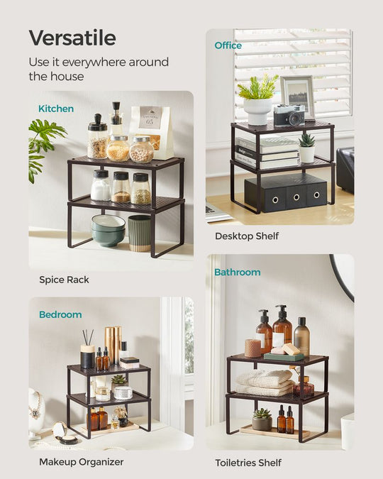 Stackable Cabinet Shelf Organizers | Metal Spice Rack Risers