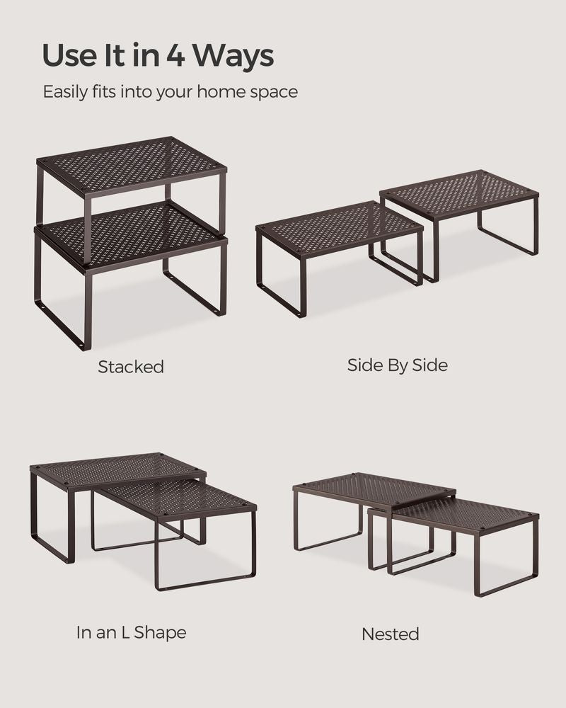Stackable Cabinet Shelf Organizers | Metal Spice Rack Risers