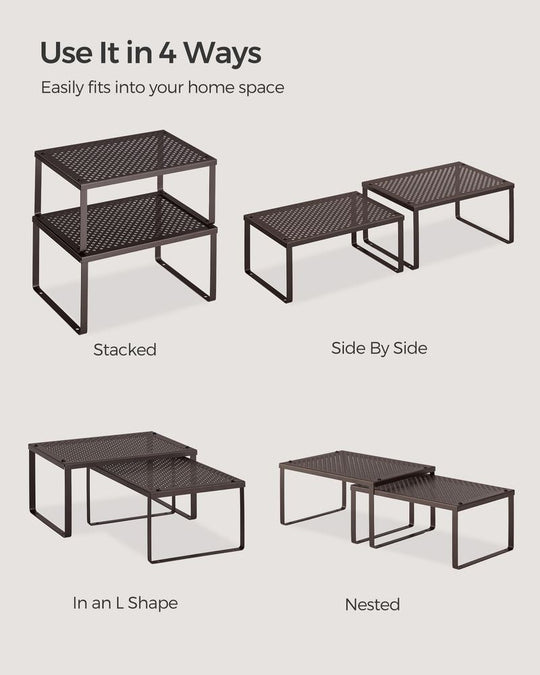 Stackable Cabinet Shelf Organizers | Metal Spice Rack Risers