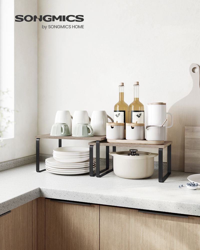 Cabinet Counter Shelves | Set of 2 Kitchen Storage Organizers