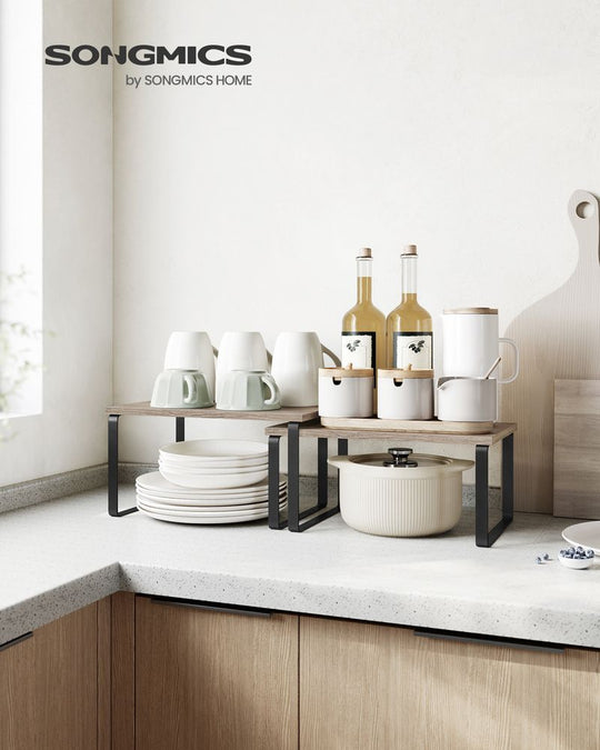 Cabinet Counter Shelves | Set of 2 Kitchen Storage Organizers