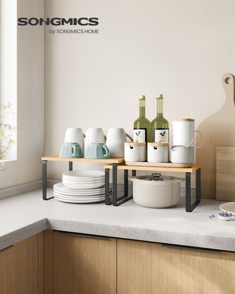 Cabinet Counter Shelves | Set of 2 Kitchen Storage Organizers