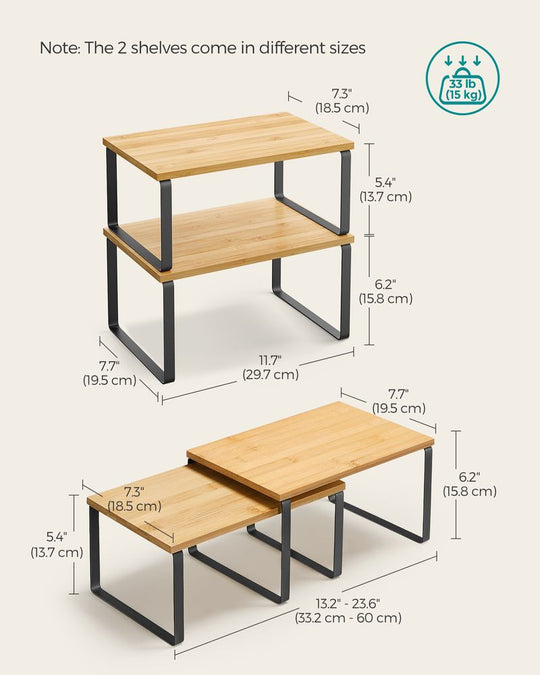 Cabinet Counter Shelves | Set of 2 Kitchen Storage Organizers