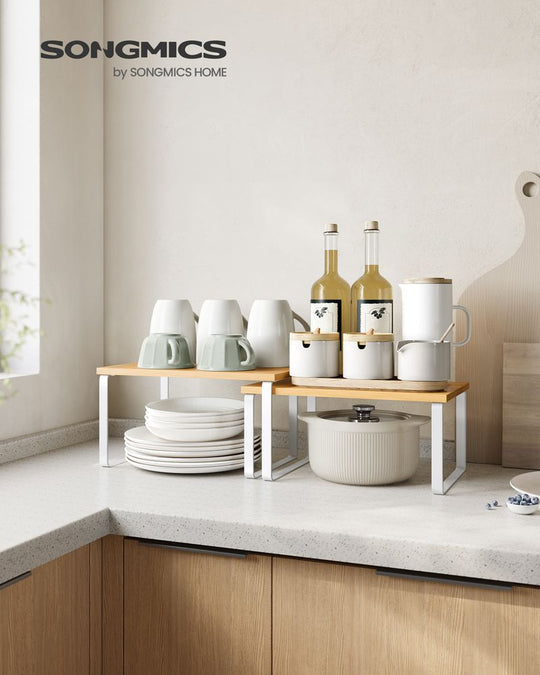 Cabinet Counter Shelves | Set of 2 Kitchen Storage Organizers