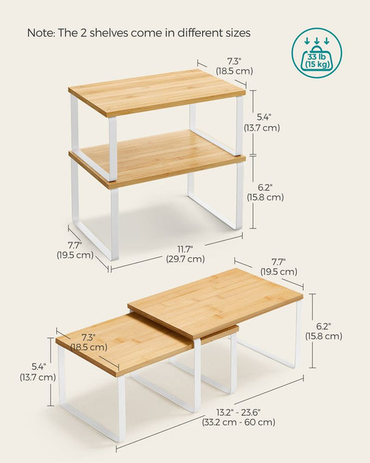 Cabinet Counter Shelves | Set of 2 Kitchen Storage Organizers