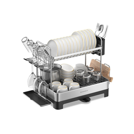 Two Tier Dish Drying Rack | Stainless Steel With Drainage Spout