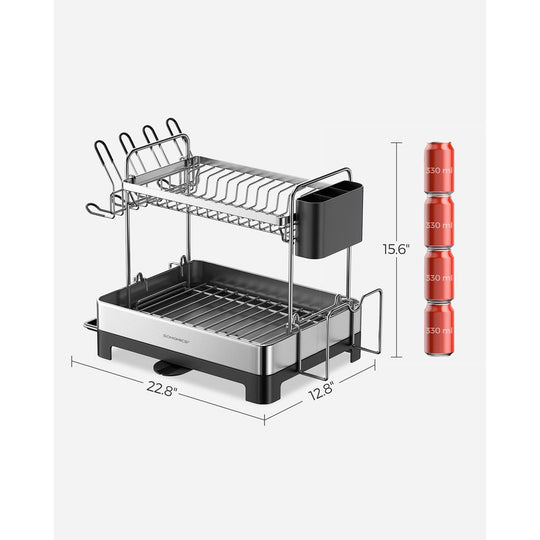 Two Tier Dish Drying Rack | Stainless Steel With Drainage Spout