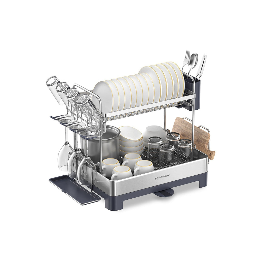 Two Tier Dish Drying Rack | Stainless Steel With Drainage Spout