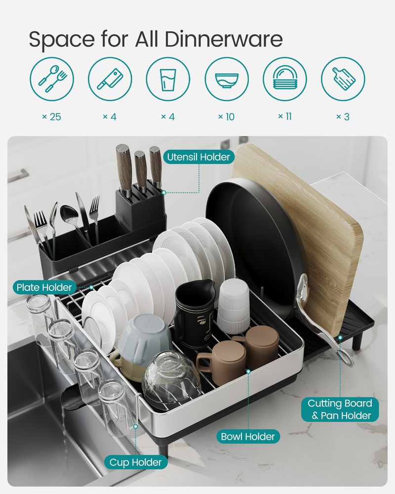 Expandable Dish Drying Rack | Stainless Steel Countertop Organizer