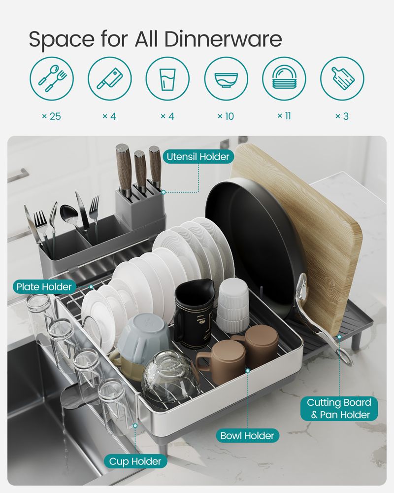 Expandable Dish Drying Rack | Stainless Steel Countertop Organizer