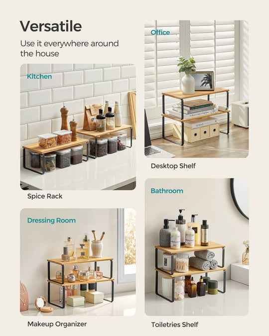 Cabinet Counter Shelves | Set of 2 Kitchen Storage Organizers