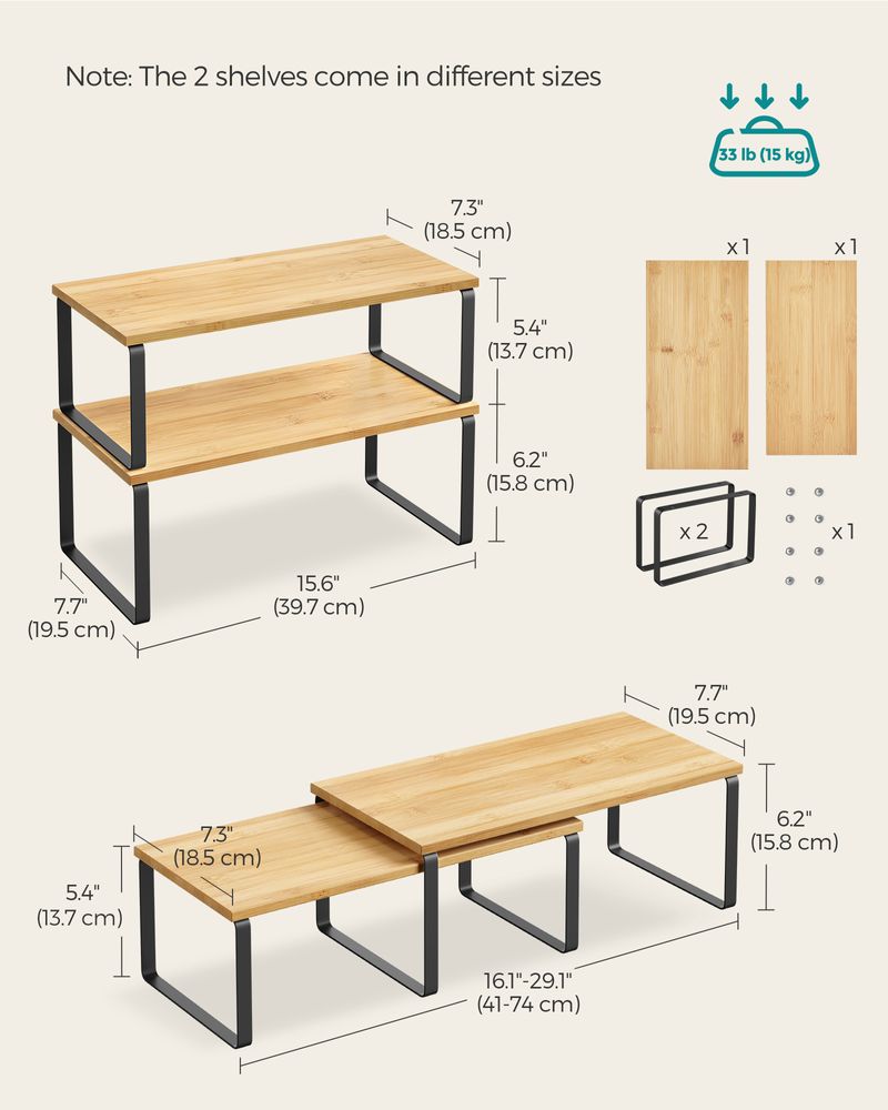 Cabinet Counter Shelves | Set of 2 Kitchen Storage Organizers