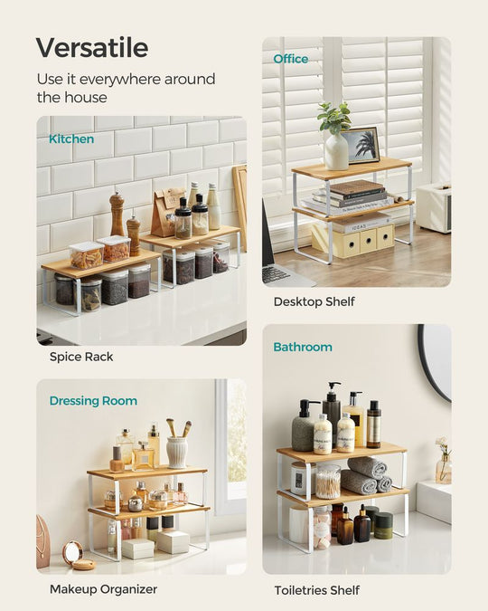 Cabinet Counter Shelves | Set of 2 Kitchen Storage Organizers
