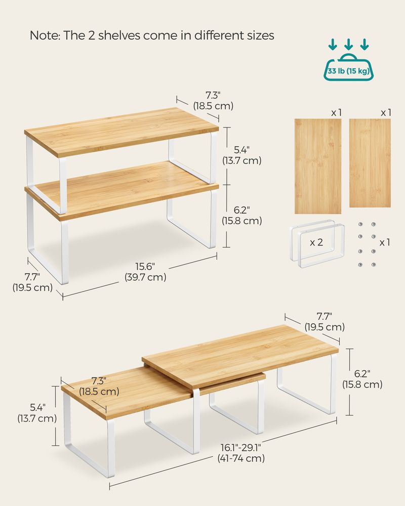 Cabinet Counter Shelves | Set of 2 Kitchen Storage Organizers