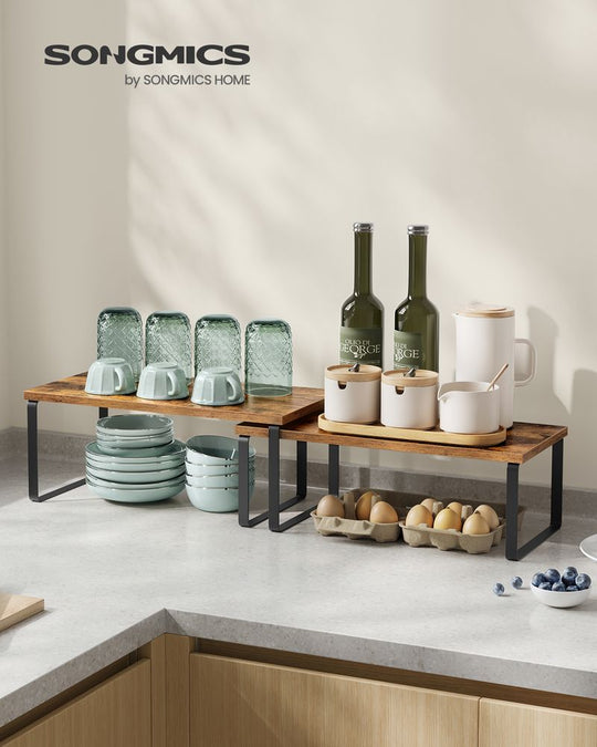 Cabinet Counter Shelves | Set of 2 Kitchen Storage Organizers