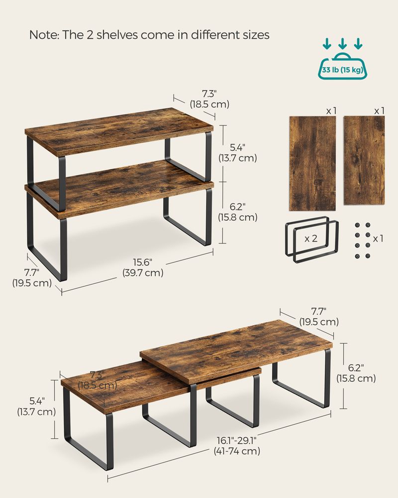 Cabinet Counter Shelves | Set of 2 Kitchen Storage Organizers
