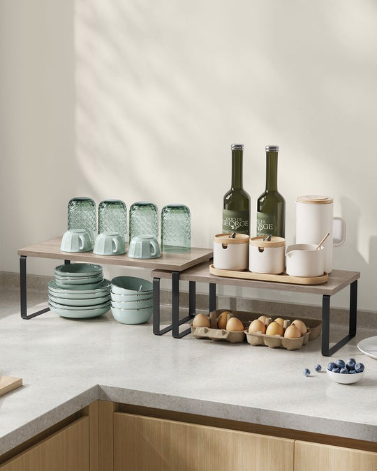 Cabinet Counter Shelves | Set of 2 Kitchen Storage Organizers