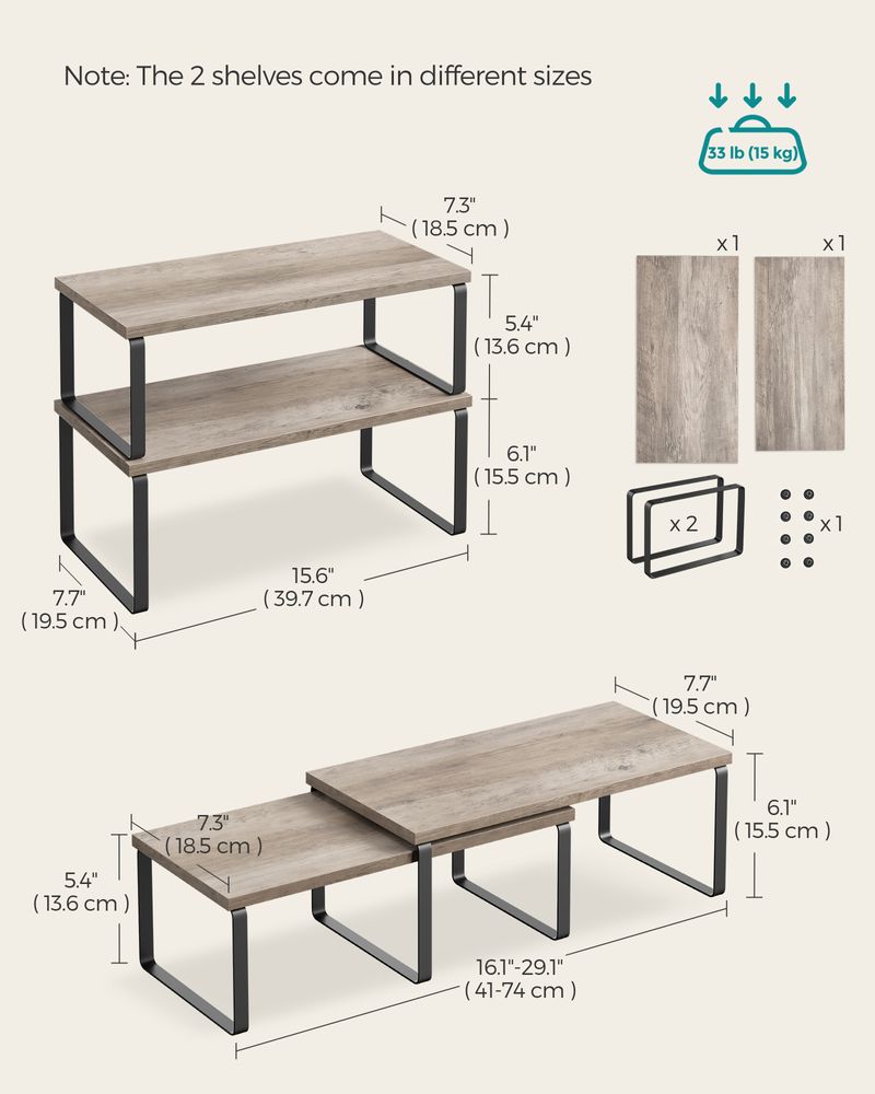 Cabinet Counter Shelves | Set of 2 Kitchen Storage Organizers