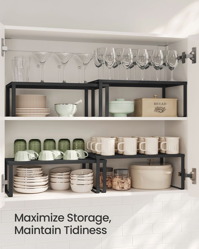 Stackable Cabinet Shelf Organizers | Metal Spice Rack Risers