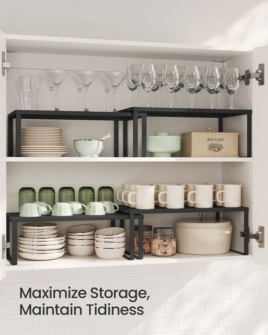 Stackable Cabinet Shelf Organizers | Metal Spice Rack Risers
