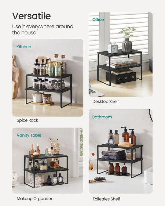 Stackable Cabinet Shelf Organizers | Metal Spice Rack Risers