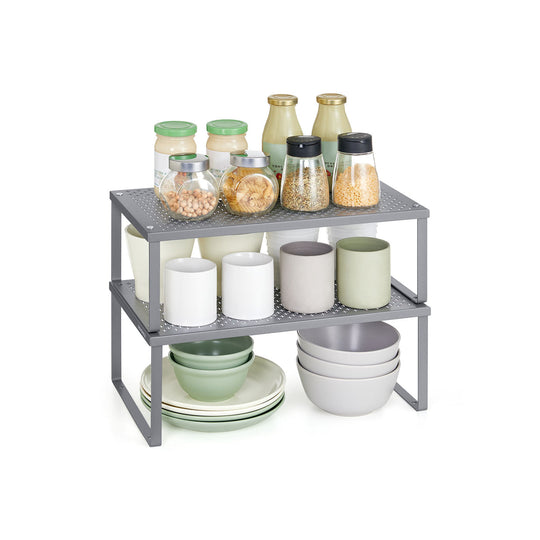 Stackable Cabinet Shelf Organizers | Metal Spice Rack Risers