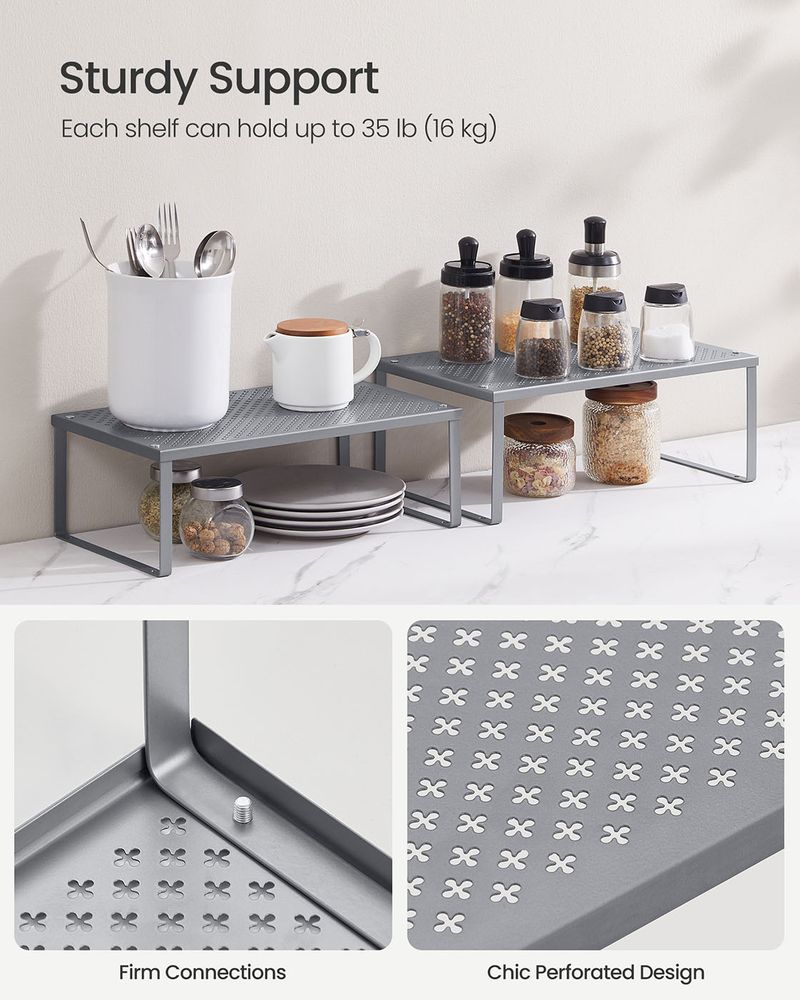 Stackable Cabinet Shelf Organizers | Metal Spice Rack Risers
