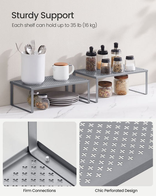 Stackable Cabinet Shelf Organizers | Metal Spice Rack Risers