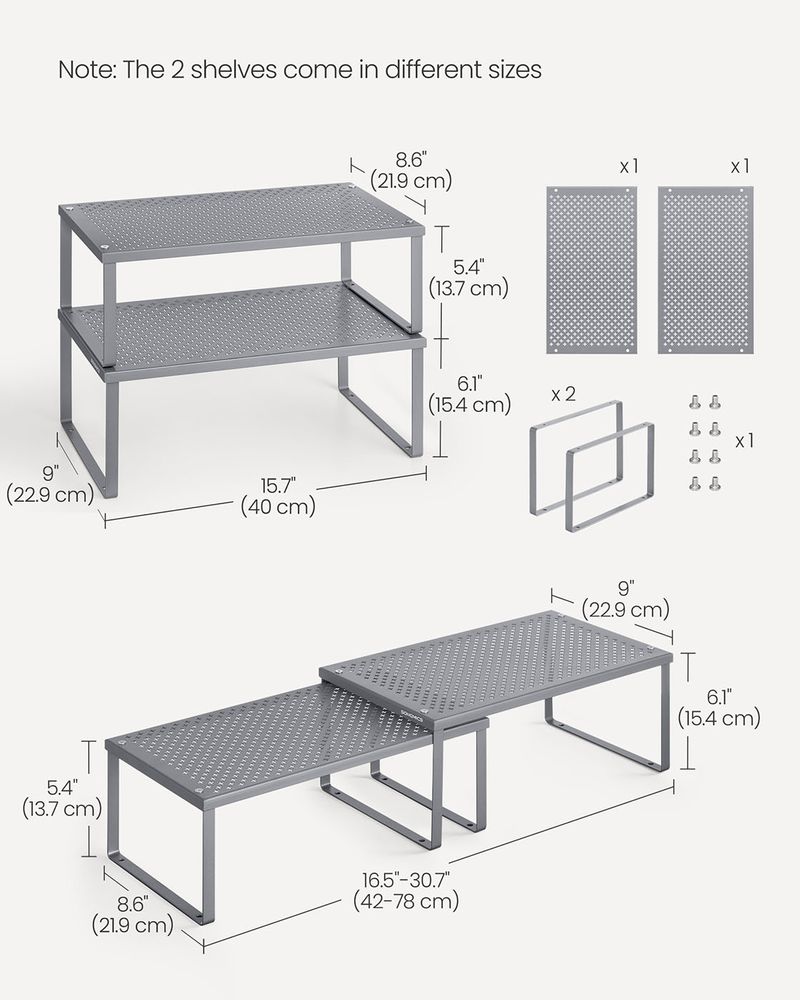 Stackable Cabinet Shelf Organizers | Metal Spice Rack Risers