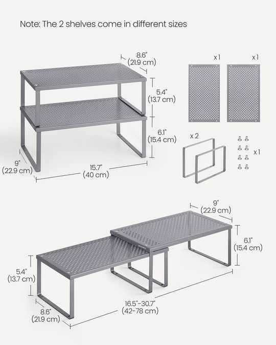 Stackable Cabinet Shelf Organizers | Metal Spice Rack Risers
