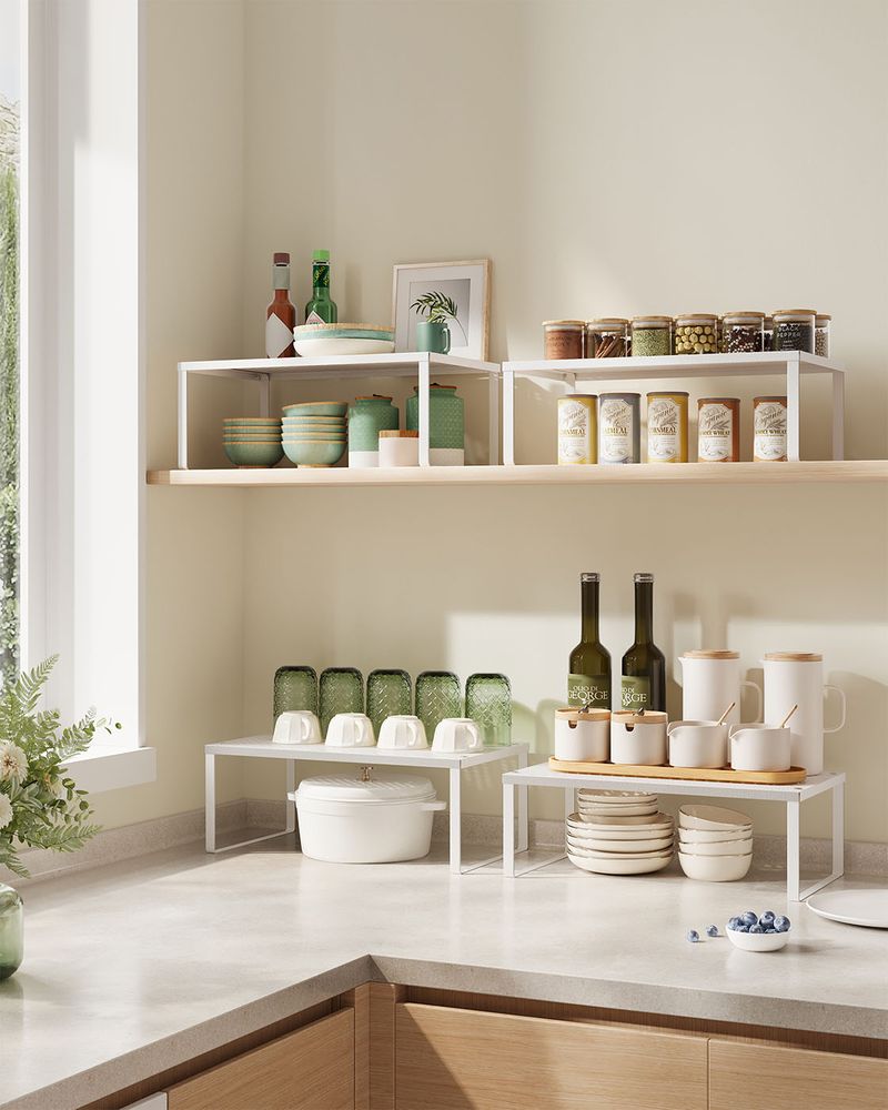 Stackable Cabinet Shelf Organizers | Metal Spice Rack Risers