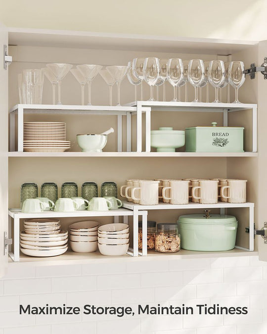 Stackable Cabinet Shelf Organizers | Metal Spice Rack Risers