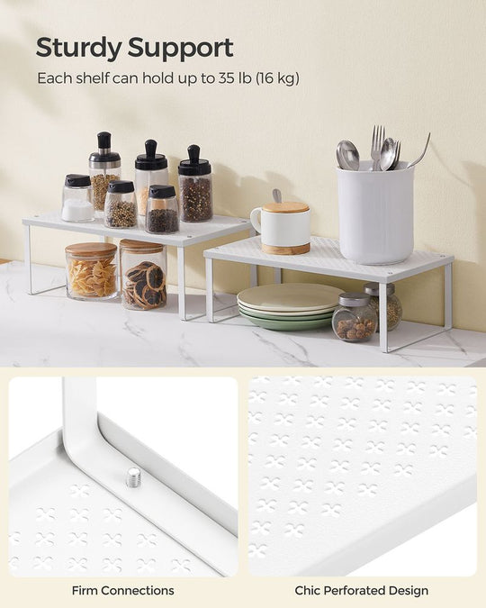 Stackable Cabinet Shelf Organizers | Metal Spice Rack Risers