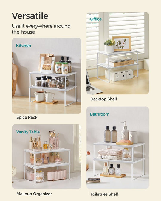 Stackable Cabinet Shelf Organizers | Metal Spice Rack Risers