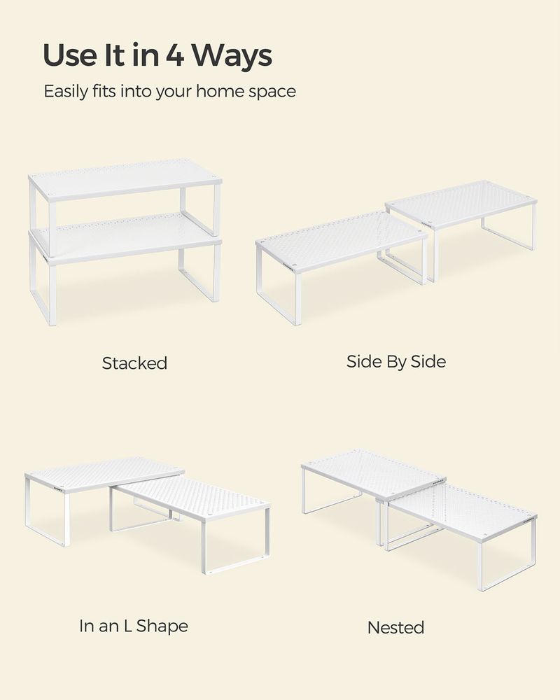 Stackable Cabinet Shelf Organizers | Metal Spice Rack Risers