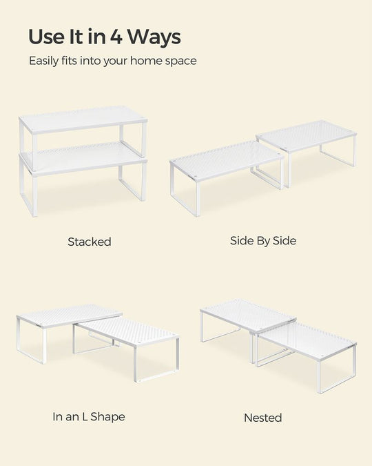 Stackable Cabinet Shelf Organizers | Metal Spice Rack Risers