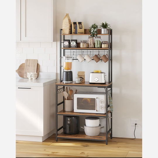 Bakers Rack With Power Outlet | Kitchen Hutch With Adjustable Shelves