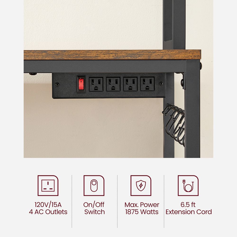 Bakers Rack With Power Outlet | Kitchen Hutch With Adjustable Shelves