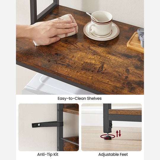 Bakers Rack With Power Outlet | Kitchen Hutch With Adjustable Shelves