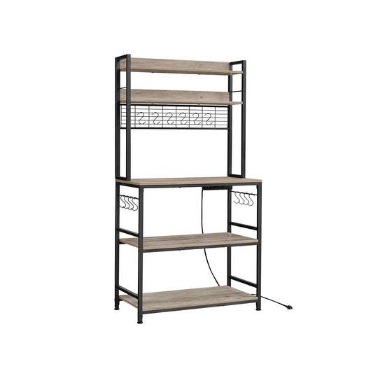 Bakers Rack With Power Outlet | Kitchen Hutch With Adjustable Shelves