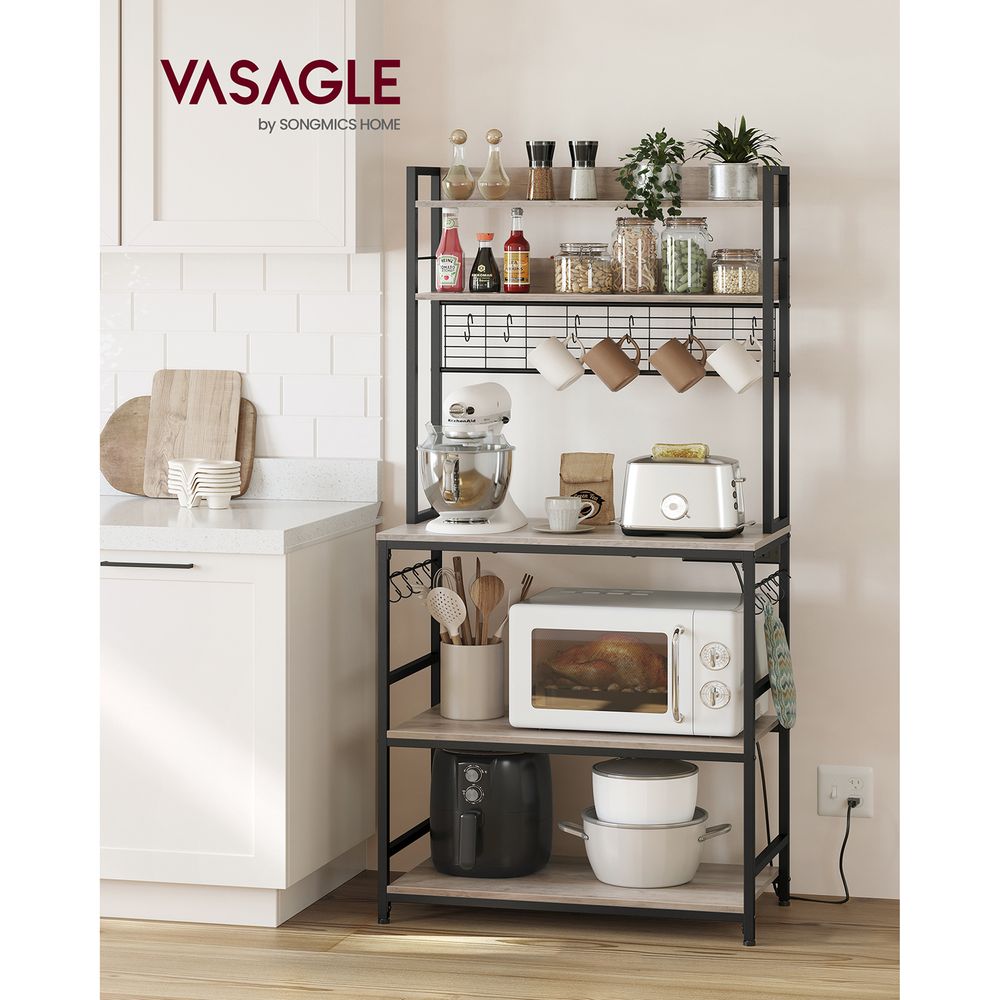 Bakers Rack With Power Outlet | Kitchen Hutch With Adjustable Shelves
