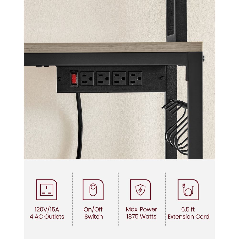 Bakers Rack With Power Outlet | Kitchen Hutch With Adjustable Shelves