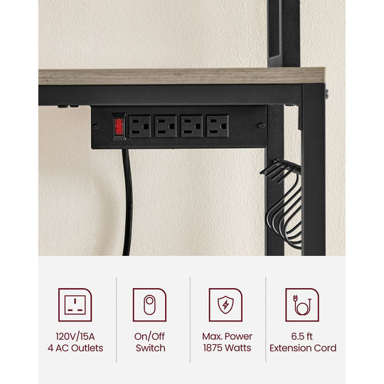 Bakers Rack With Power Outlet | Kitchen Hutch With Adjustable Shelves