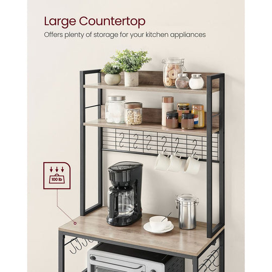 Bakers Rack With Power Outlet | Kitchen Hutch With Adjustable Shelves